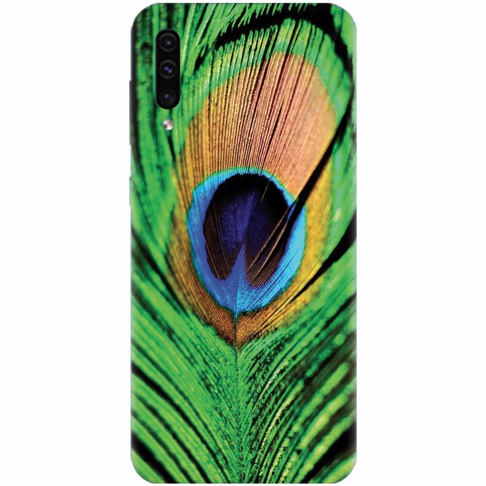 Husa silicon pentru Samsung Galaxy A70, Peacock Feather Green Blue