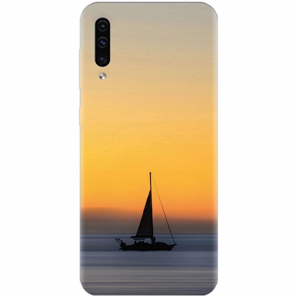 Husa silicon pentru Samsung Galaxy A70, Wind Sail Boat Ocean Sunset