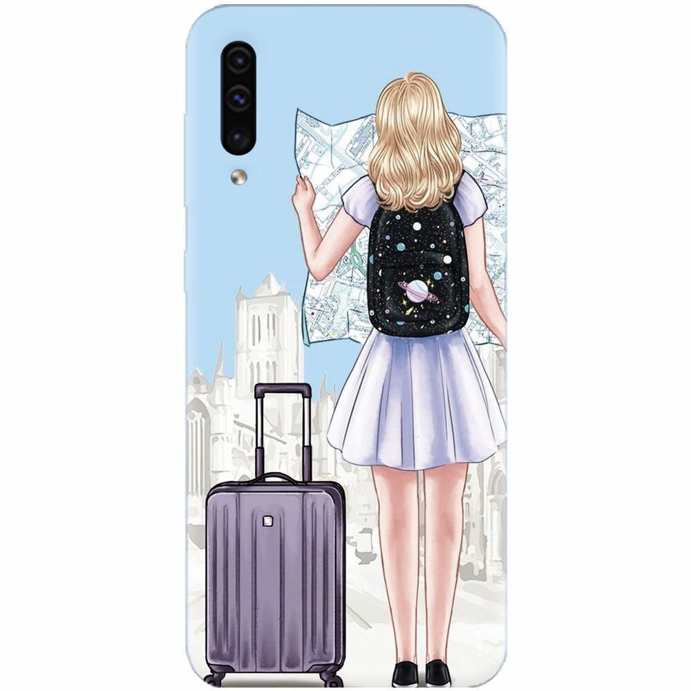 Husa silicon pentru Samsung Galaxy A70, Travel Girl Searching On Map