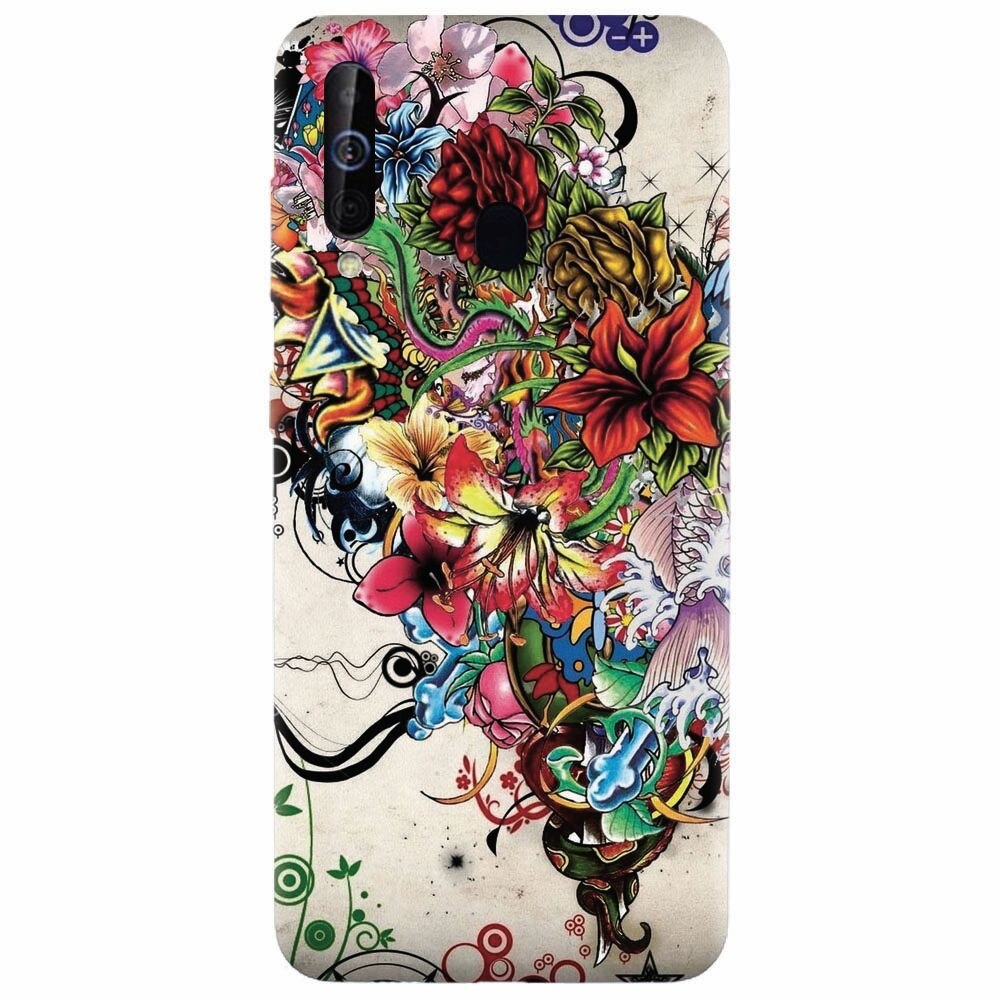 Husa silicon pentru Samsung Galaxy M30, Abstract Flowers Tattoo Illustration