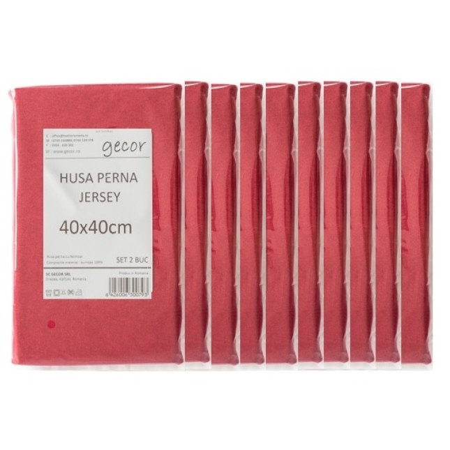 Pachet 10 X Set 2 huse perna cu fermoar, Gecor, jersey, 40x40 cm, visiniu