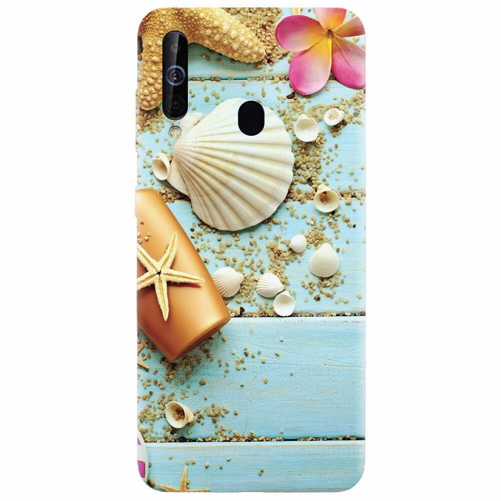 Husa silicon pentru Samsung Galaxy A60, Blue Wood Seashells Sea Star