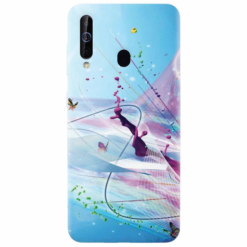 Husa silicon pentru Samsung Galaxy M30, Artistic Paint Splash Purple Butterflies