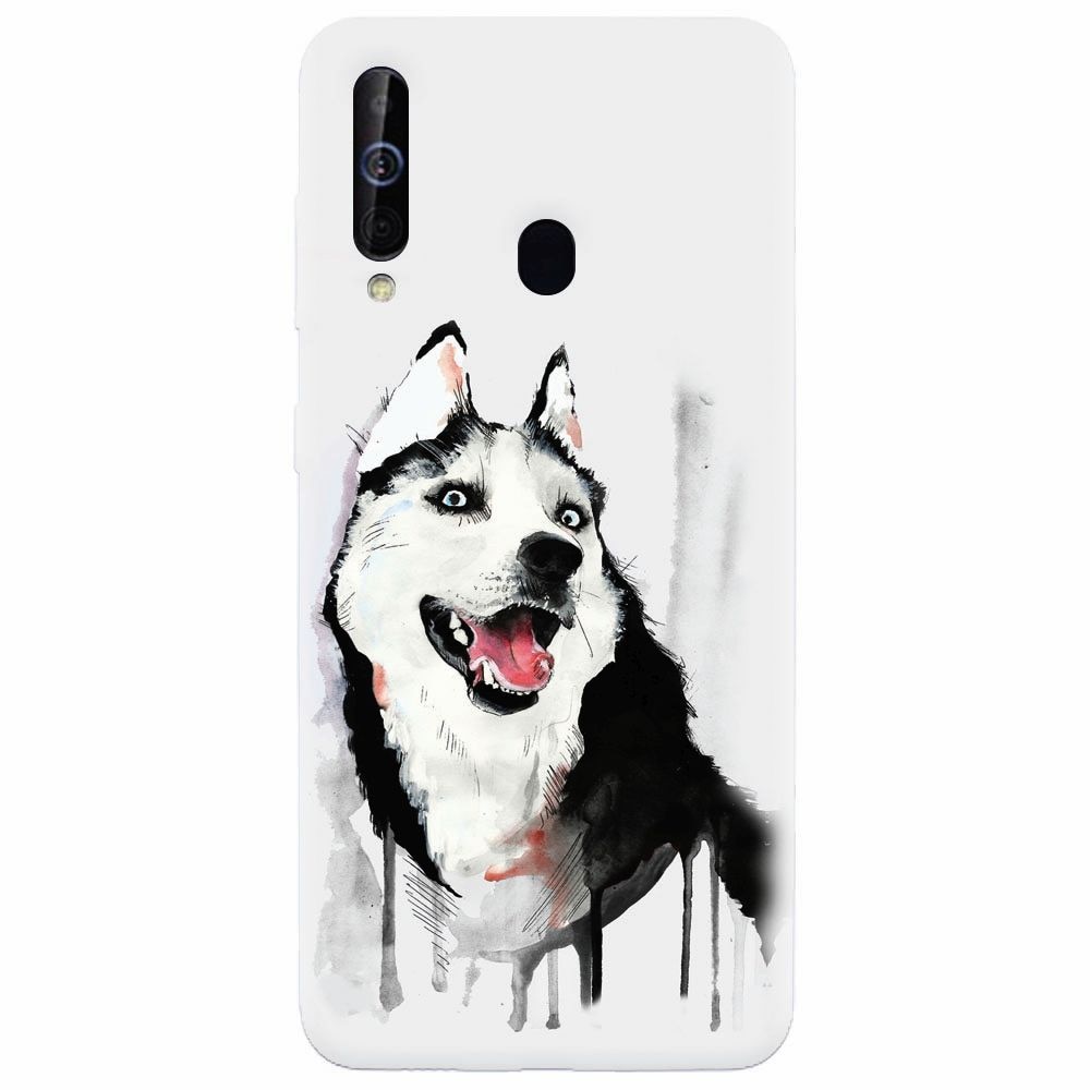 Husa silicon pentru Samsung Galaxy M30, Husky Dog Watercolor Illustration