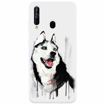 Husa silicon pentru Samsung Galaxy A60, Husky Dog Watercolor Illustration Husa silicon pentru Samsung Galaxy A60, Husky Dog Watercolor Illustration