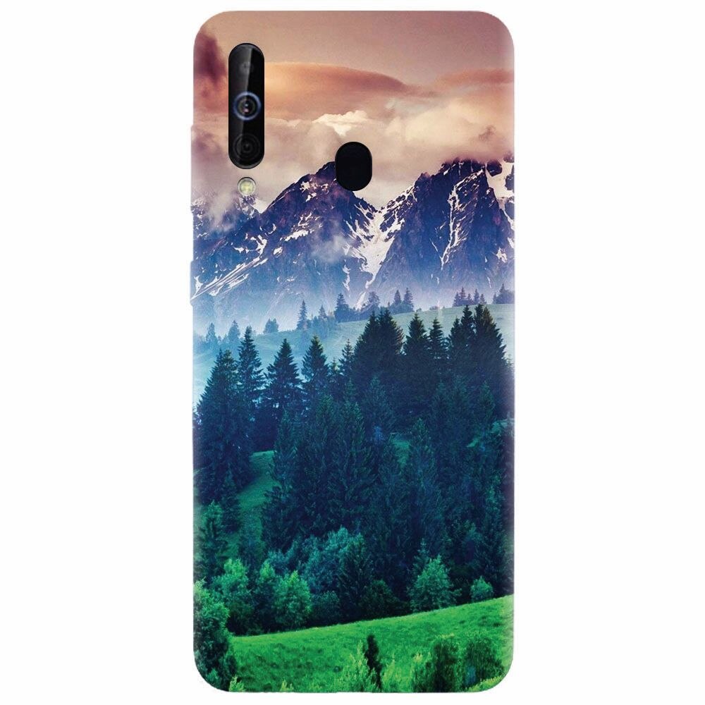 Husa silicon pentru Samsung Galaxy M30, Forest Hills Snowy Mountains And Sunset Clouds