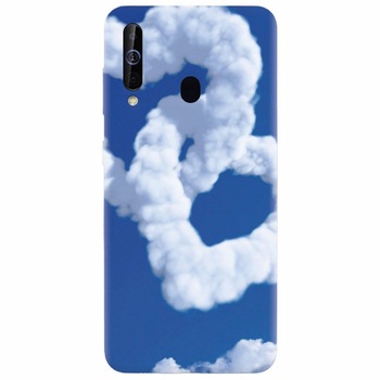 Husa silicon pentru Samsung Galaxy M30, Heart Shaped Clouds Blue Sky Husa silicon pentru Samsung Galaxy M30, Heart Shaped Clouds Blue Sky