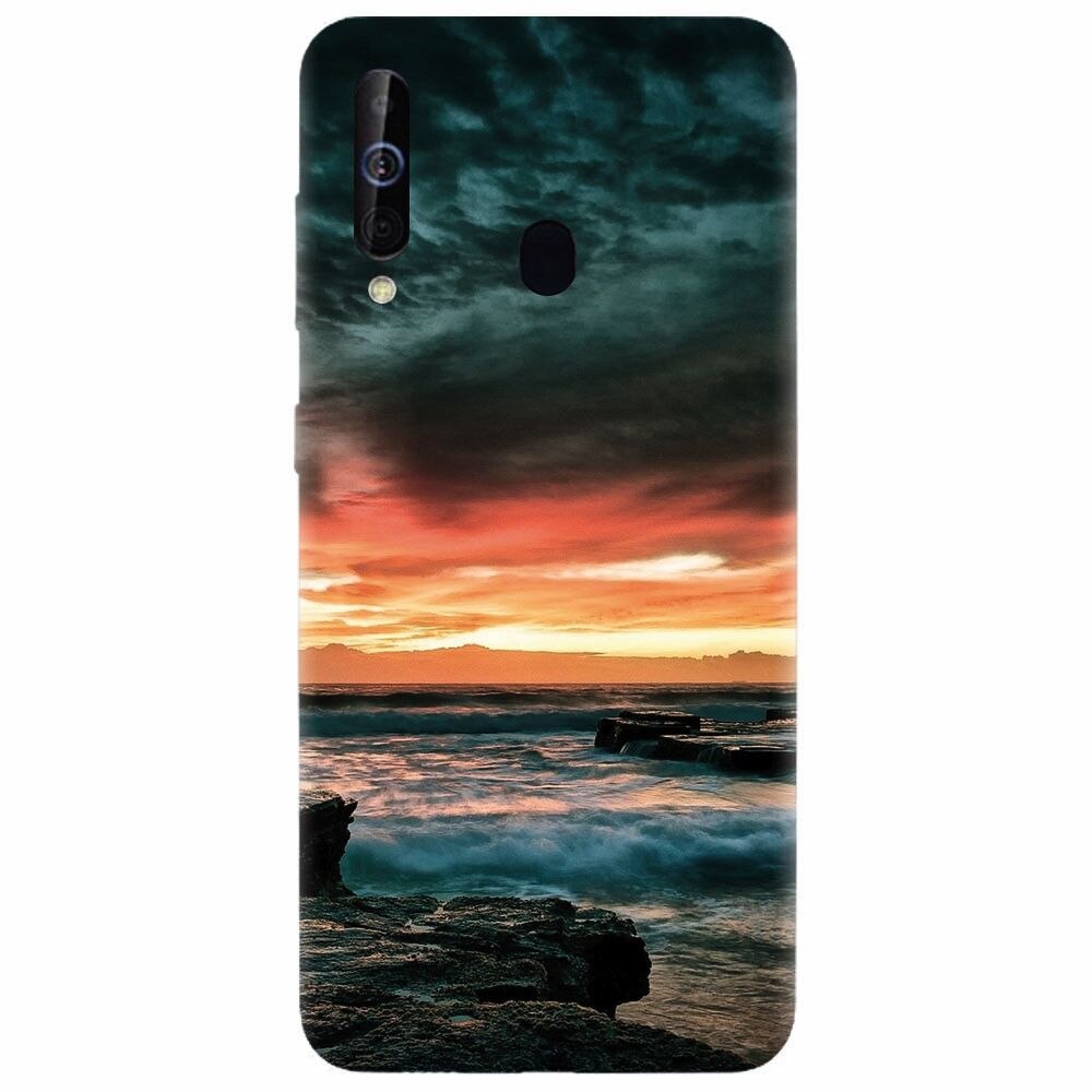 Husa silicon pentru Samsung Galaxy A60, Dramatic Rocky Beach Shore Sunset