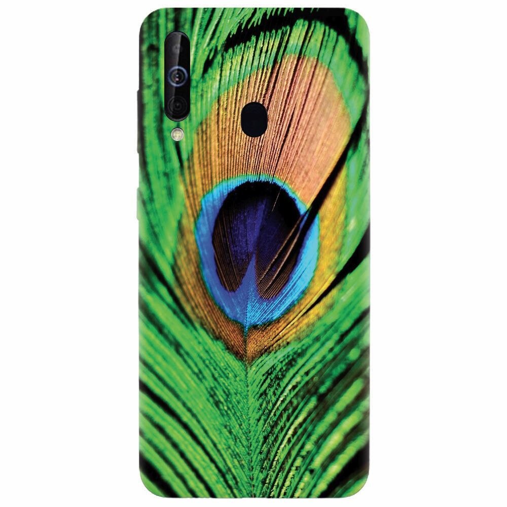 Husa silicon pentru Samsung Galaxy M30, Peacock Feather Green Blue