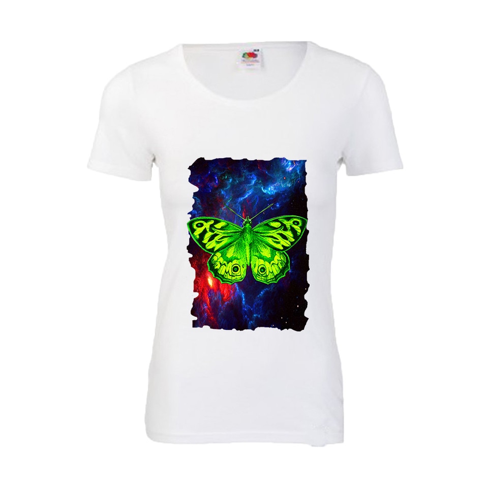 Tricou dama personalizat Fruit of the loom print in tesatura fly butterfly ,alb, XL