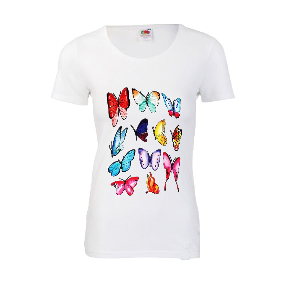 Tricou dama personalizat Fruit of the loom Fluturi alb, M