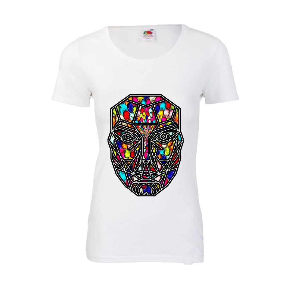 Tricou dama personalizat Fruit of the loom imprimeu in tesatura The mask ,alb, 2XL