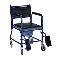 Scaun cu rotile pentru baie HomCom, vas detasabil, negru/albastru, 83 x 53 x 85c m