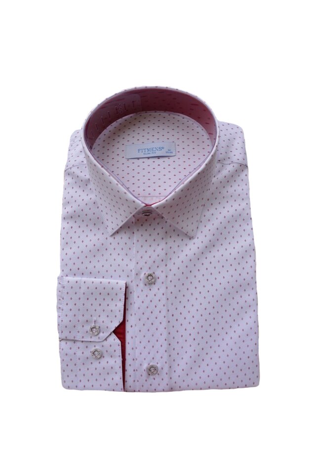 Camasa deosebita cu imprimeu de buline mici, model slim,D&J Exclussive, Alb