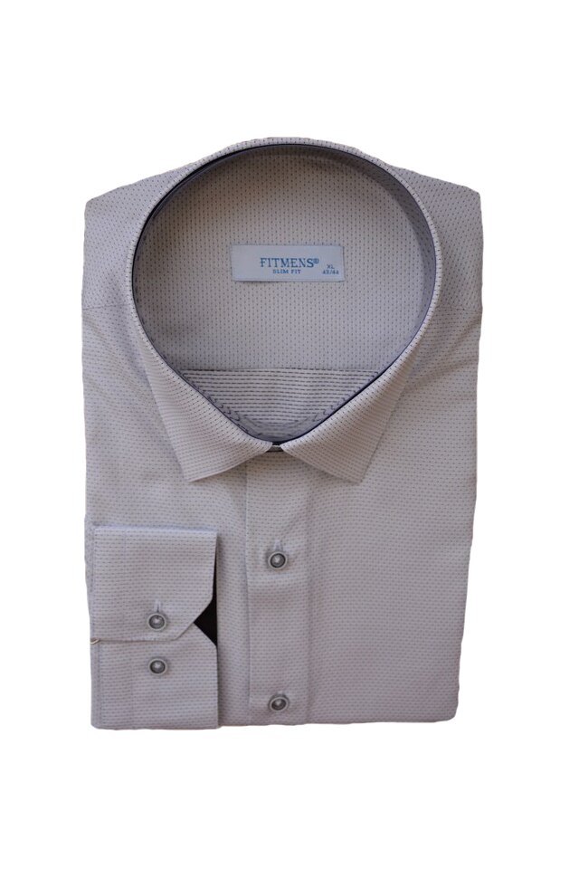 Camasa slim cu maneca lunga,cu imprimeu de buline,D&J Exclussive, Alb