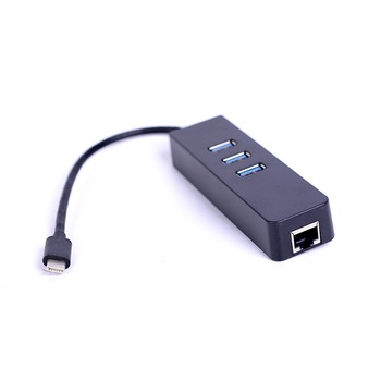 Adaptor USB Hub 3 porturi, USB 3.1 TYPE C si adaptor port Ethernet LAN / RJ45, negru Adaptor USB Hub 3 porturi, USB 3.1 TYPE C si adaptor port Ethernet LAN / RJ45, negru