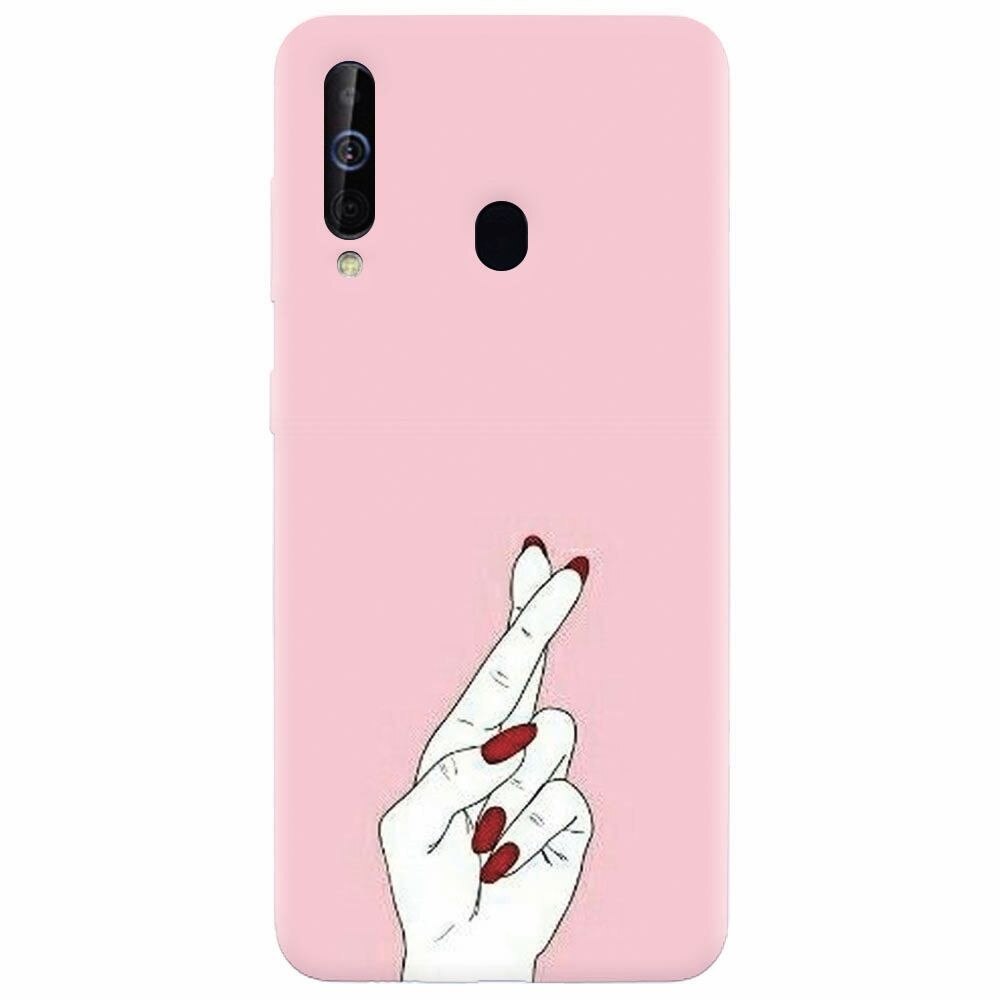 Husa silicon pentru Samsung Galaxy A60, Pink Finger Cross
