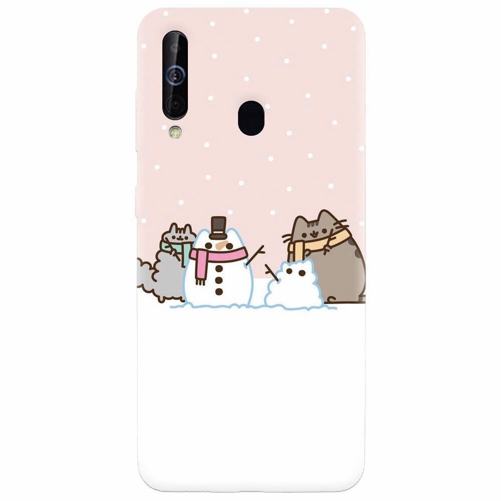 Husa silicon pentru Samsung Galaxy A60, Cat And Snowman