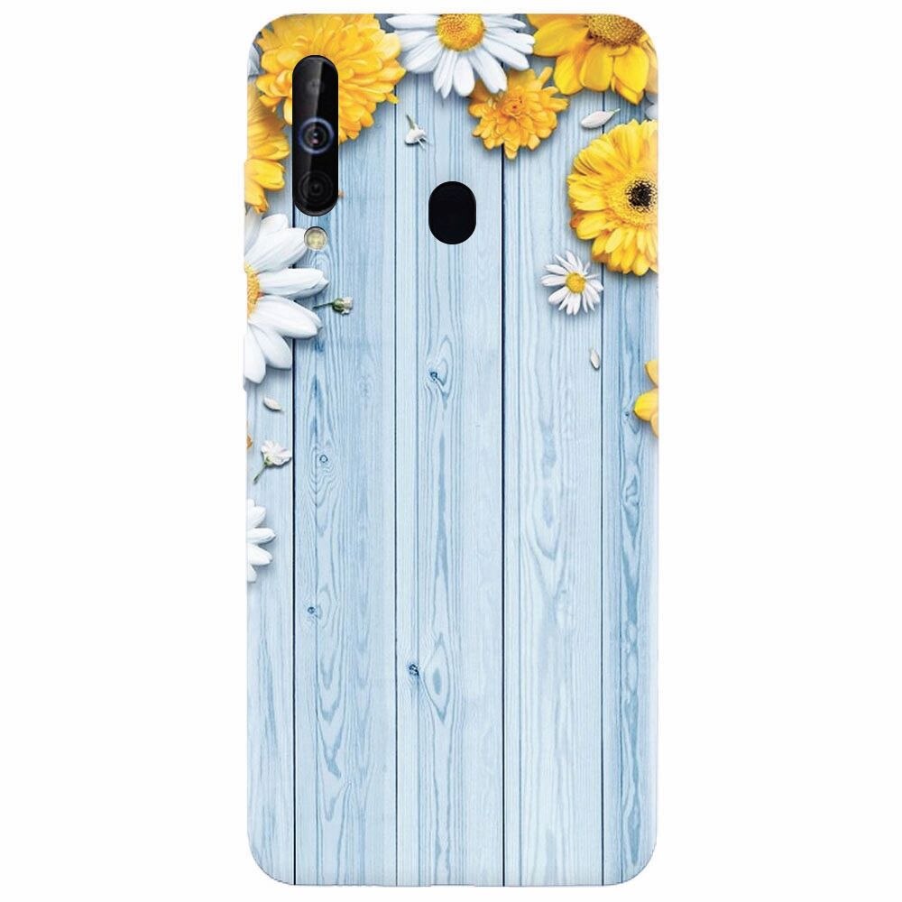 Husa silicon pentru Samsung Galaxy M30, Sunflower On Blue Wood