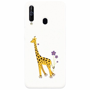 Husa silicon pentru Samsung Galaxy M30, Rollerskating Girafe Illustration Husa silicon pentru Samsung Galaxy M30, Rollerskating Girafe Illustration