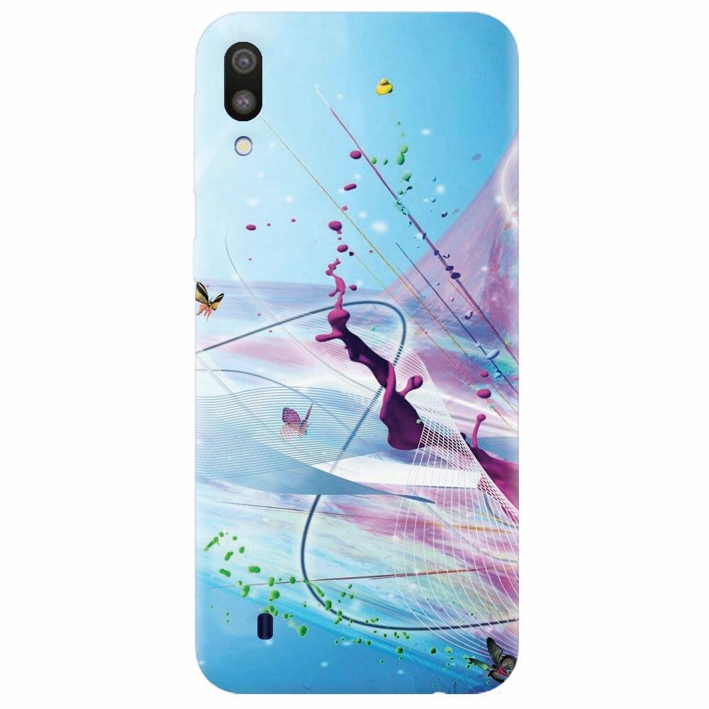 Husa silicon pentru Samsung Galaxy M10, Artistic Paint Splash Purple Butterflies