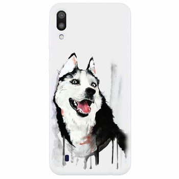 Husa silicon pentru Samsung Galaxy M10, Husky Dog Watercolor Illustration Husa silicon pentru Samsung Galaxy M10, Husky Dog Watercolor Illustration
