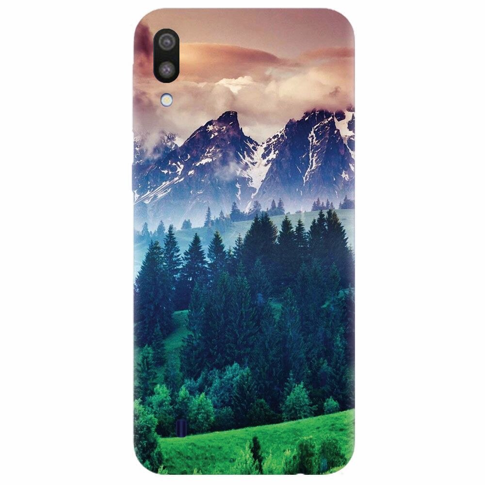 Husa silicon pentru Samsung Galaxy M10, Forest Hills Snowy Mountains And Sunset Clouds