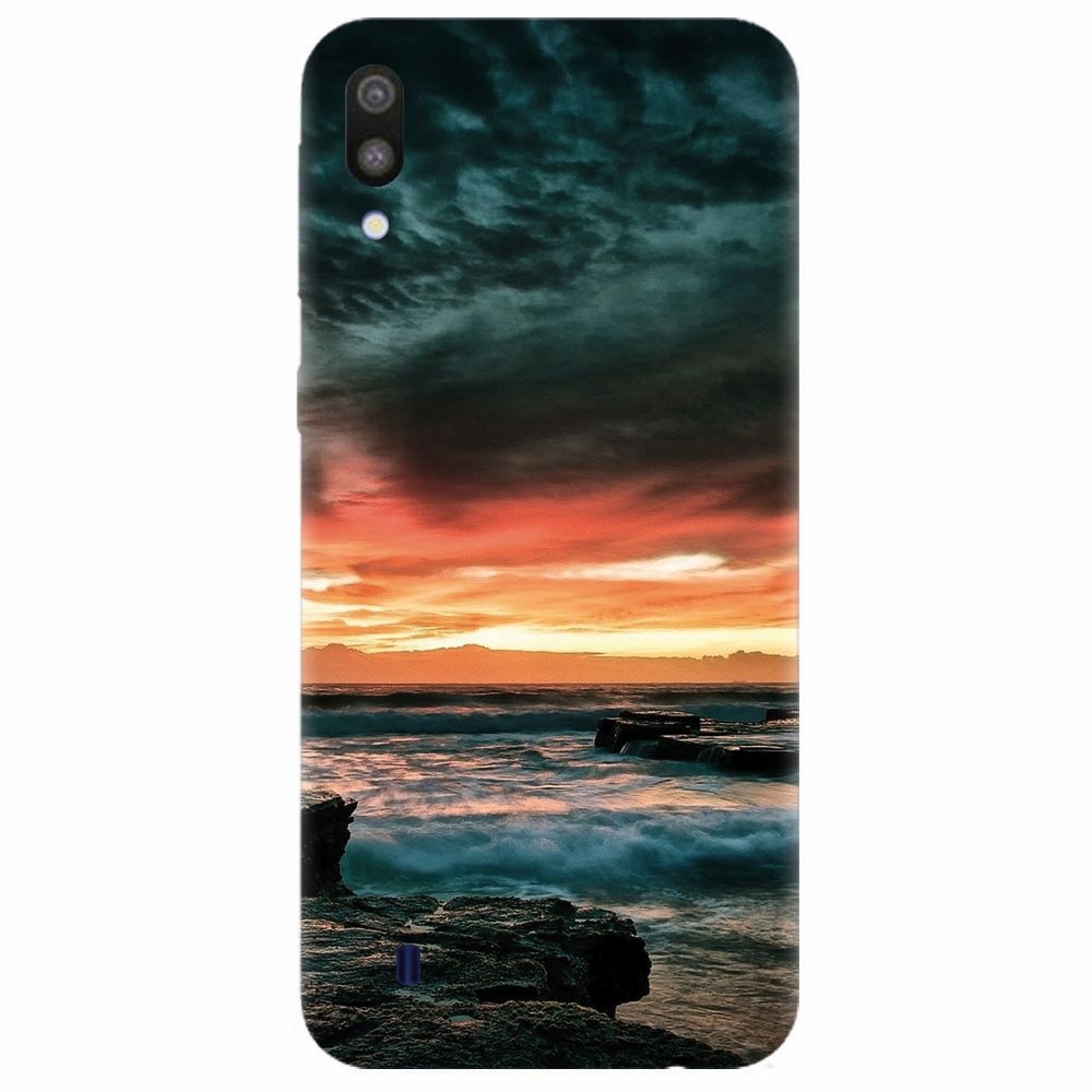 Husa silicon pentru Samsung Galaxy M10, Dramatic Rocky Beach Shore Sunset