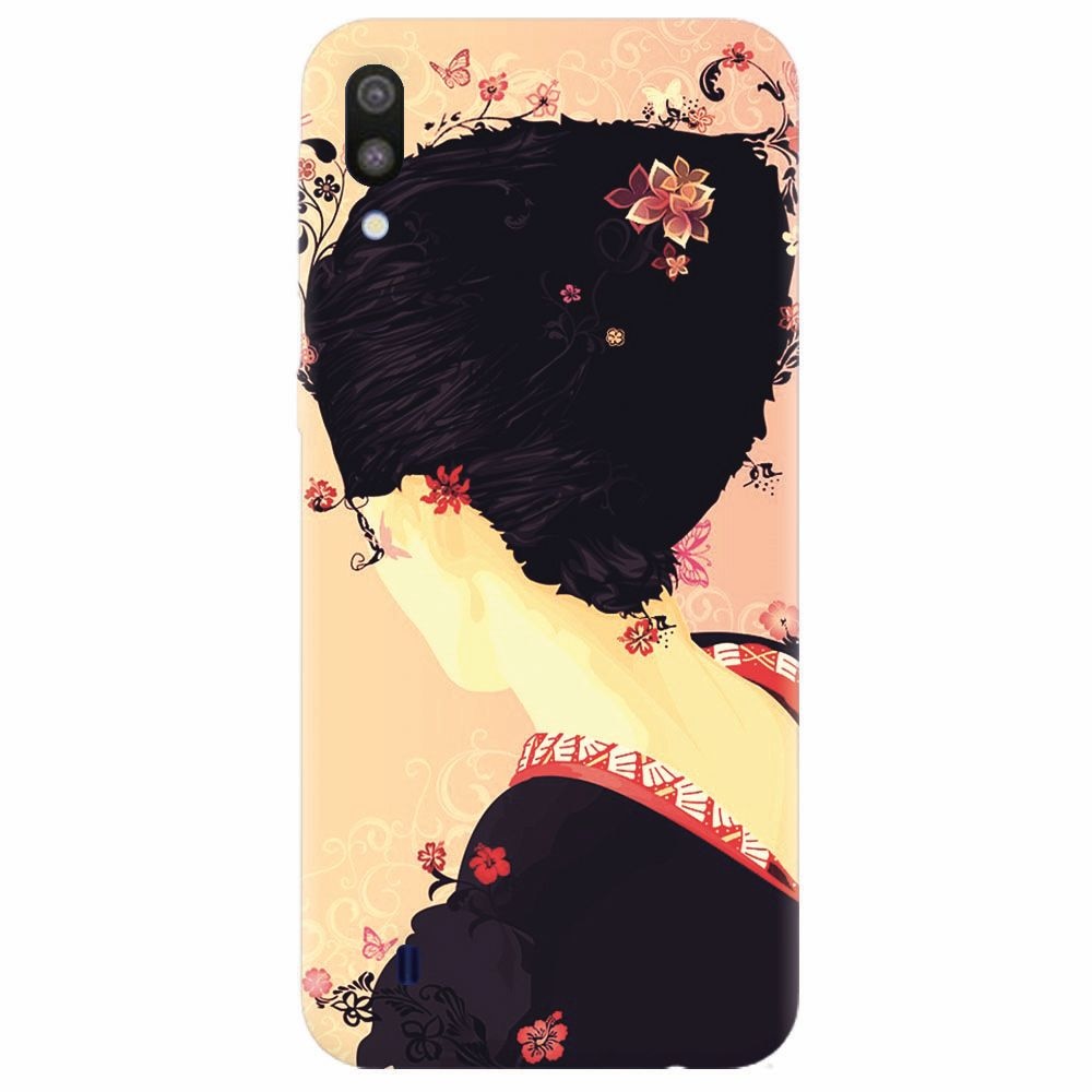 Husa silicon pentru Samsung Galaxy M10, Japanese Geisha Illustration Cherry Blossom