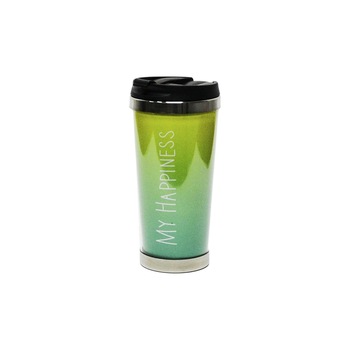 Pahar cu Capac Inox/Plastic D8-7 My Happiness, 400ml Pahar cu Capac Inox/Plastic D8-7 My Happiness, 400ml