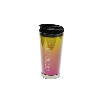 Pahar cu Capac Inox/Plastic D8-1 Good Luck, 400ml Pahar cu Capac Inox/Plastic D8-1 Good Luck, 400ml