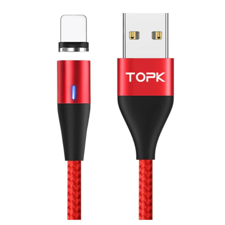 Cablu USB tip C, TOPK, 1m, 3A, conector magnetic, incarcare rapida, Rosu