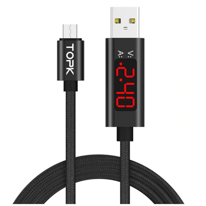 Cablu Micro USB, TOPK, Negru, 3A, 1 m