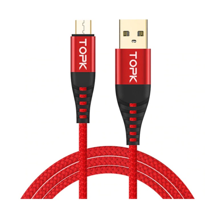 Cablu Micro-USB, TOPK, 1 m, Rosu