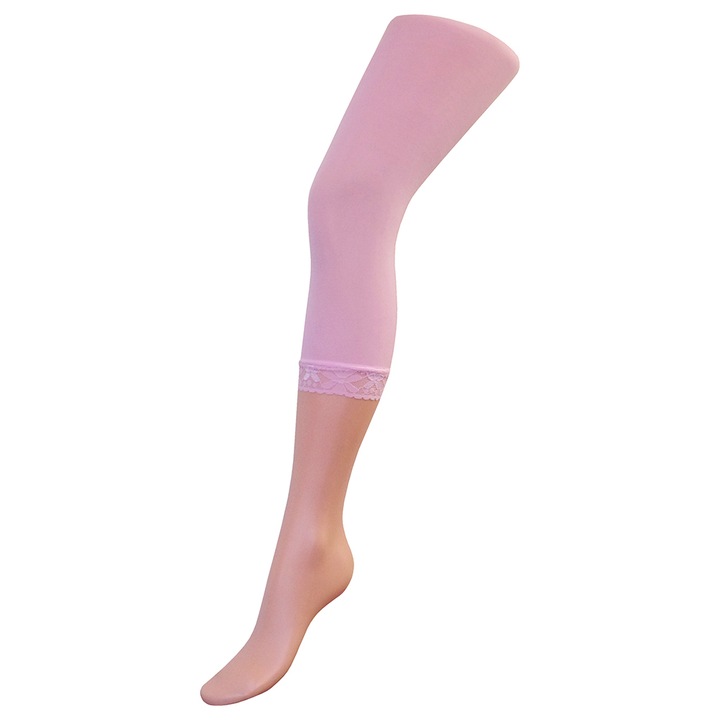 Elegáns, rózsaszín, csipkés szárú nylon gyerek leggings, lábfejnélküli harisnya (rózsaszín, 92 (2 év))