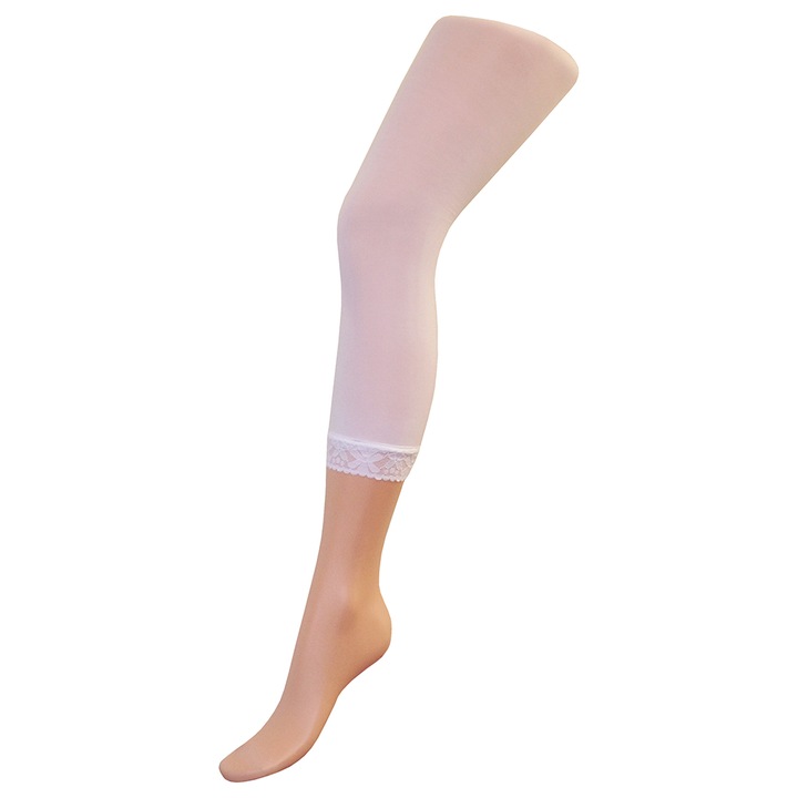 Elegáns, fehér, csipkés szárú nylon gyerek leggings, lábfejnélküli harisnya (Fehér, 92 (2 év))