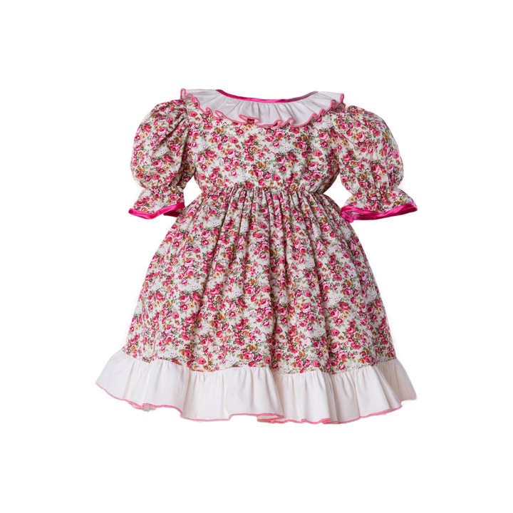 Rochita din bumbac, print floral, fundita la spate, 6 luni