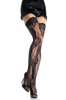 Ciorapi, Leg Avenue, Romantic Rose Lace Thigh Highs with Lace Top 9215, elastici, negru, One Size EU Ciorapi, Leg Avenue, Romantic Rose Lace Thigh Highs with Lace Top 9215, elastici, negru, One Size EU