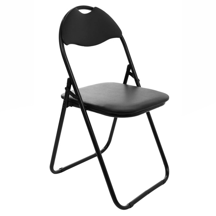Ramdeco összecsukható konyha/nappali szék, kárpitozott, fekete fém és fekete PVC