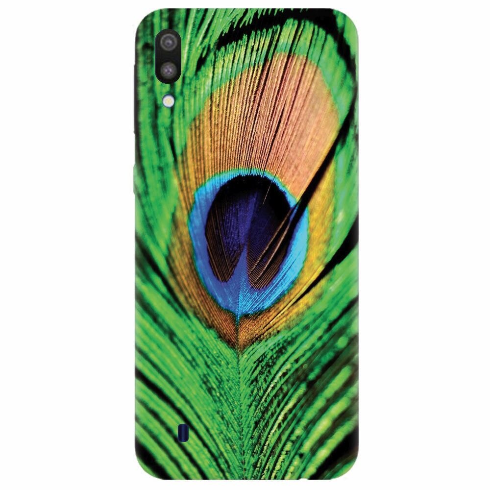 Husa silicon pentru Samsung Galaxy M10, Peacock Feather Green Blue
