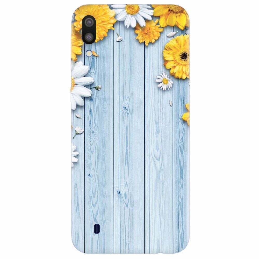Husa silicon pentru Samsung Galaxy M10, Sunflower On Blue Wood