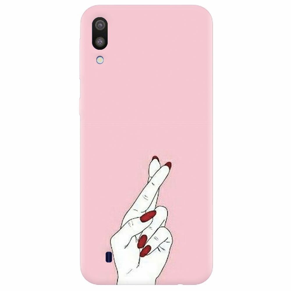 Husa silicon pentru Samsung Galaxy M10, Pink Finger Cross