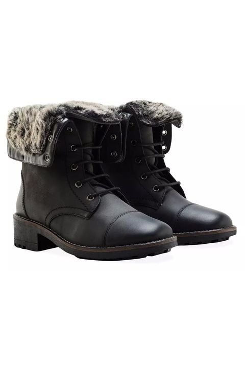 Ghete dama, Redfoot, Piele naturala, Cu sireturi, Cu fermoar, Negru, Negru
