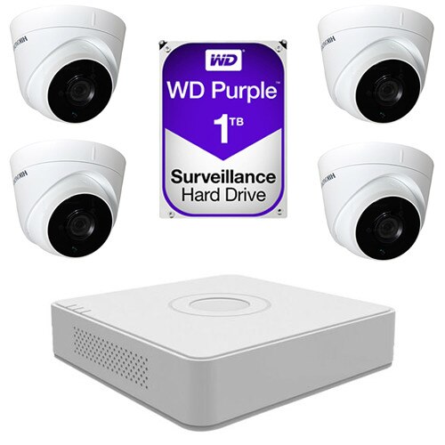 Set sistem supraveghere video 4 camere 2MP interior/exterior Hikvision, FullHD + 1TB HDD