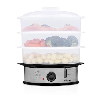Aparat de gatit cu aburi Tristar VS-3914, 1200 W, 11 litri, Timer, 3 cosuri gatire, Inox / Negru Aparat de gatit cu aburi Tristar VS-3914, 1200 W, 11 litri, Timer, 3 cosuri gatire, Inox / Negru