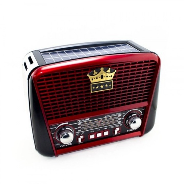 Radio cu panou solar, Galon, Stil vintage, Rosu
