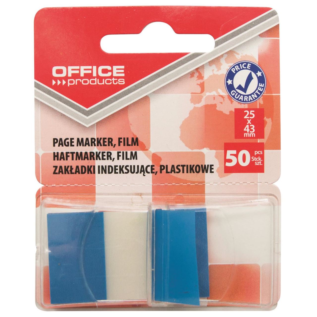 Page marker din plastic cu dispenser OFFICE Products, 25 X 43 mm, 50 file, albastru