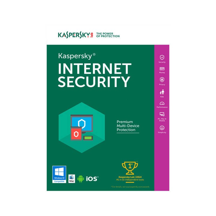 Víruskereső Kaspersky Internet Security 2019, 4 eszköz, 1 év, elektronikus megújítási licenc