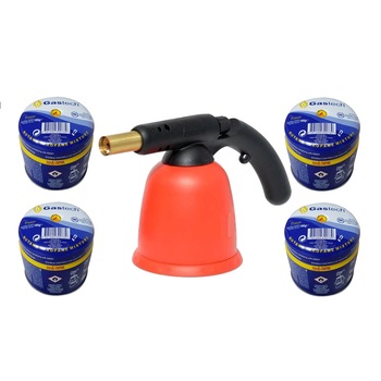 Set Lampa pentru Lipit cu Gaz si 4 Doze de Gaz Lichid cu Supapa,Aprindere PIEZO, Corp ABS, Sokotools Professional Set Lampa pentru Lipit cu Gaz si 4 Doze de Gaz Lichid cu Supapa,Aprindere PIEZO, Corp ABS, Sokotools Professional