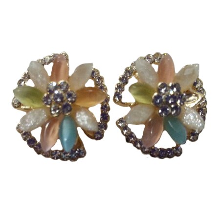 Cercei rotunzi de motiv floral, din cristale colorate, sidefate,D&J Exclussive,multicolor